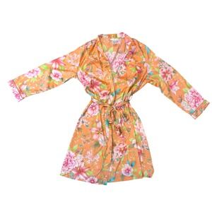 Pink K Vintage Y2K Orange Pink Floral Satin Kimono Robe Medium NWOT Sleepwear